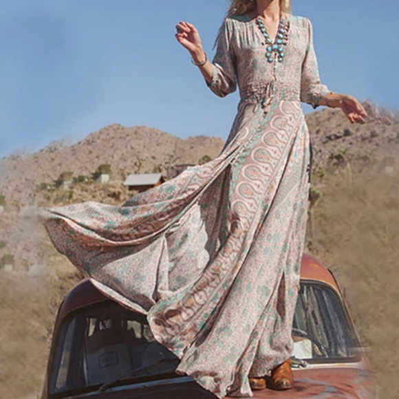 Boho Floral Print paisley Print Button Maxi Dress - Picture 2 of 6